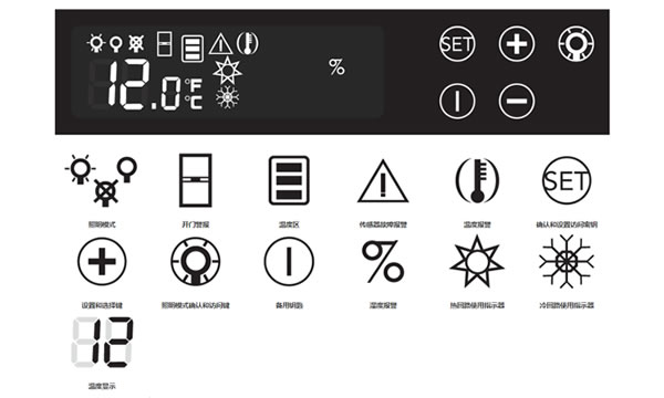 TRANSTHERM单温区酒柜控制面板图标含义